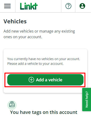 Vehicles screen highlighting Add a vehicle button